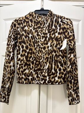 ASOS Brown & White Leopard Print Mock Neck Sweater